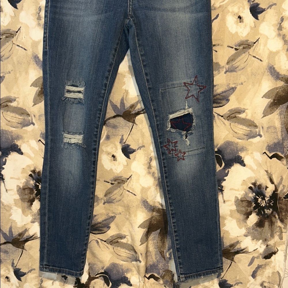 Rock & Republic Blue Star Embroidered Skinny Jeans